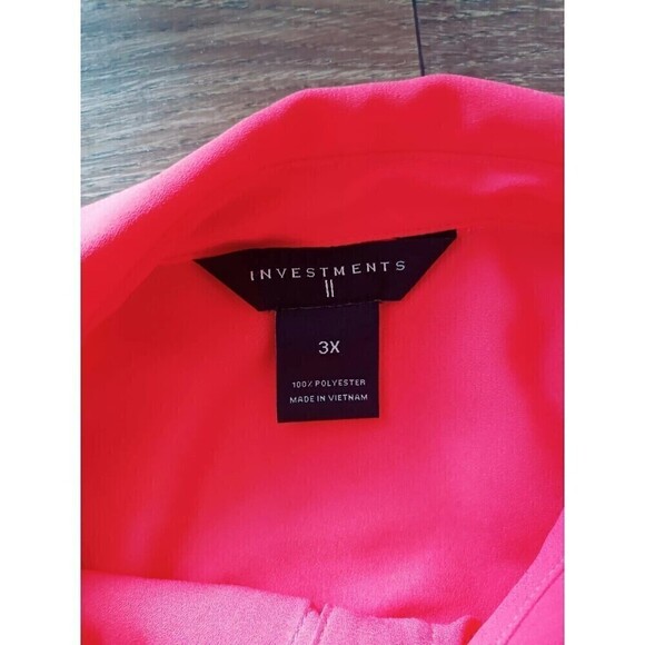 Investments Blouse Size 3X Coral/Pink Orange Red Slight  Hi Lo Hem Button Down - Picture 3 of 8
